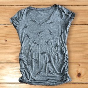 Motherhood maternity gray XS t-shirt with ruched sides.  Giraffe print on shirt.